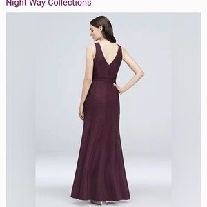 NW Nightway Sleeveless Mesh-Inset Maxi Dress in Deep Wine